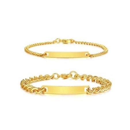 Brazaletes dorados para parejas grabados en acero