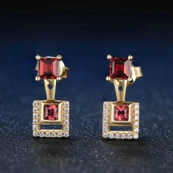 Aretes elegantes granate 2 en 1 en plata