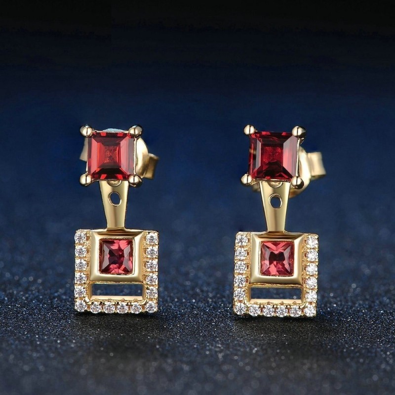 Aretes elegantes granate 2 en 1 en plata