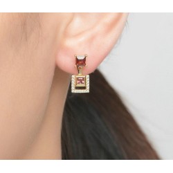 Aretes elegantes granate 2 en 1 en plata
