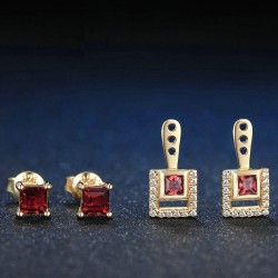 Aretes elegantes granate 2 en 1 en plata