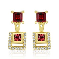Aretes elegantes granate 2 en 1 en plata