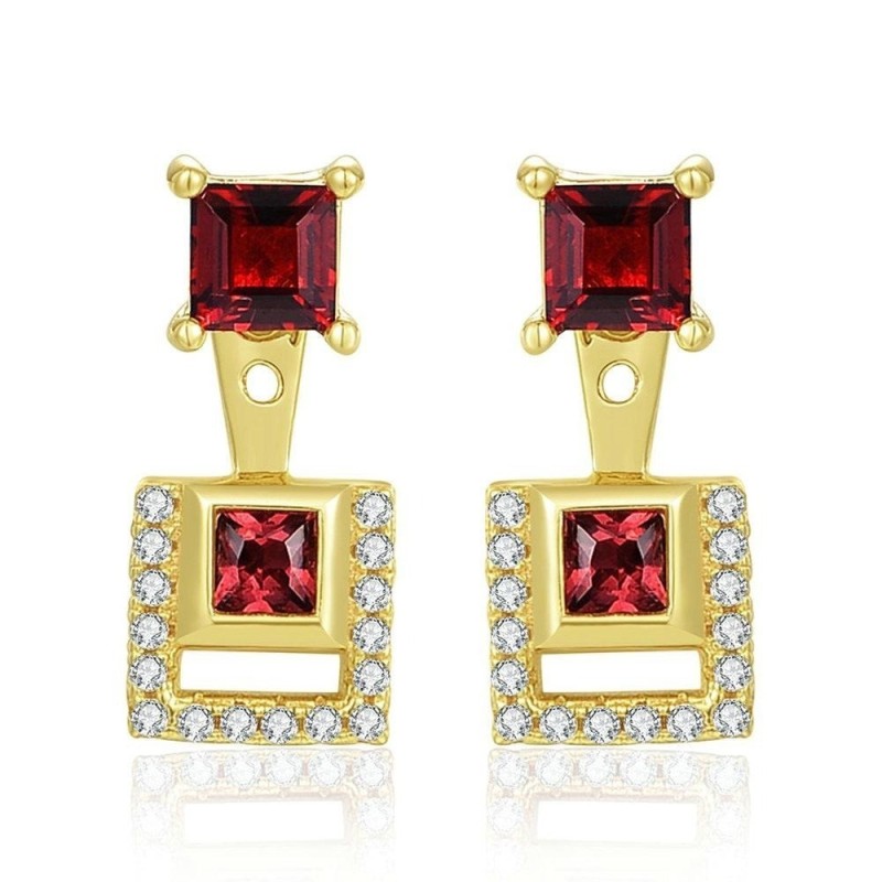 Aretes elegantes granate 2 en 1 en plata