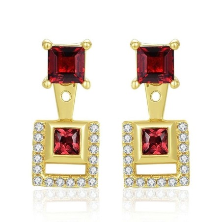 Aretes elegantes granate 2 en 1 en plata