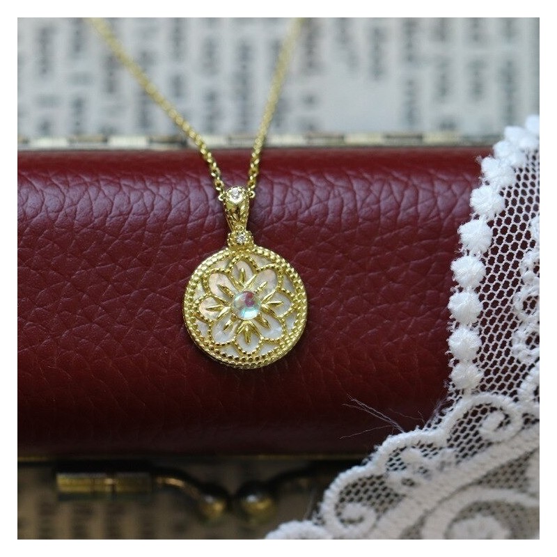 Collar con dije vintage piedra lunar en plata
