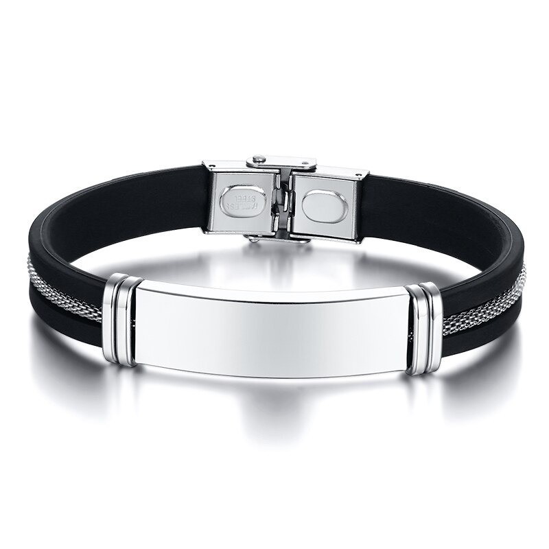 Brazalete para hombre placa en acero inoxidable y silicona