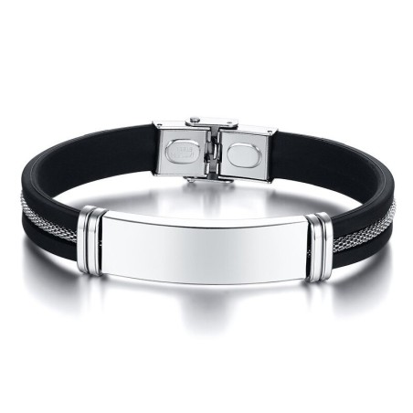 Brazalete para hombre placa en acero inoxidable y silicona
