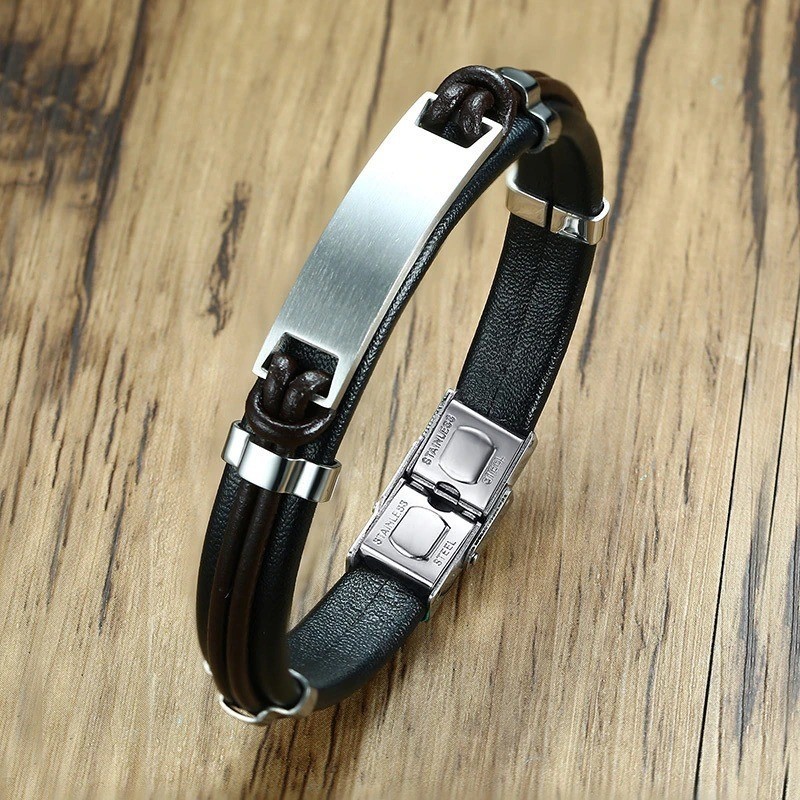 Brazalete para hombre banda cafe en acero inoxidable