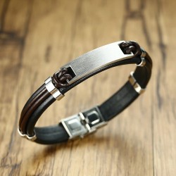 Brazalete para hombre banda cafe en acero inoxidable