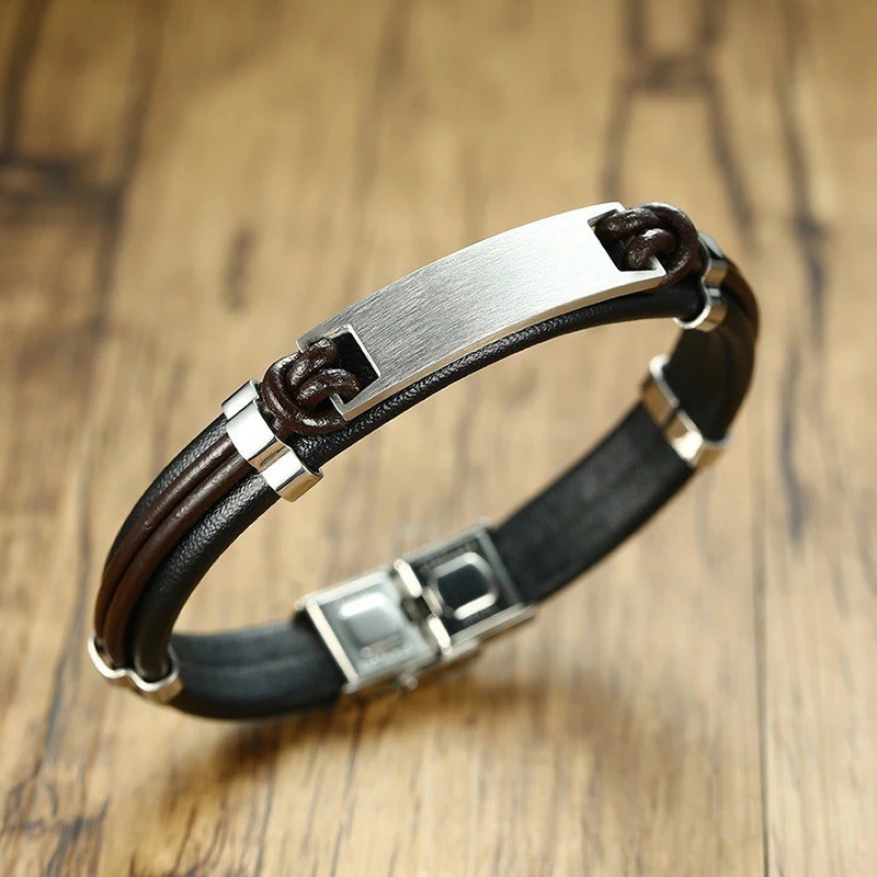 Brazalete para hombre banda cafe en acero inoxidable