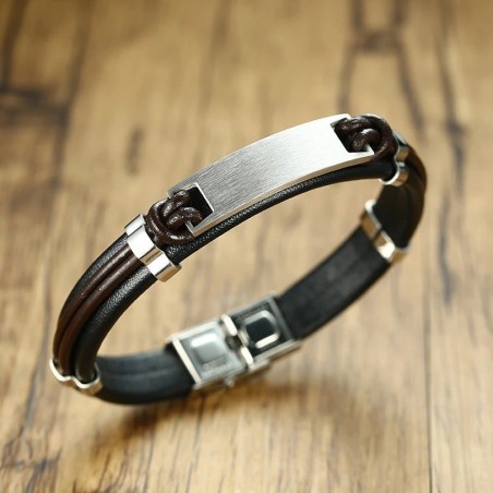 Brazalete para hombre banda cafe en acero inoxidable