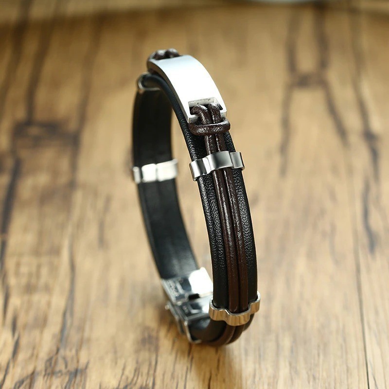 Brazalete para hombre banda cafe en acero inoxidable