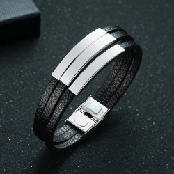 Brazalete para hombre 3 placas de grabado en acero inoxidable