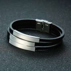 Brazalete para hombre 3 placas de grabado en acero inoxidable