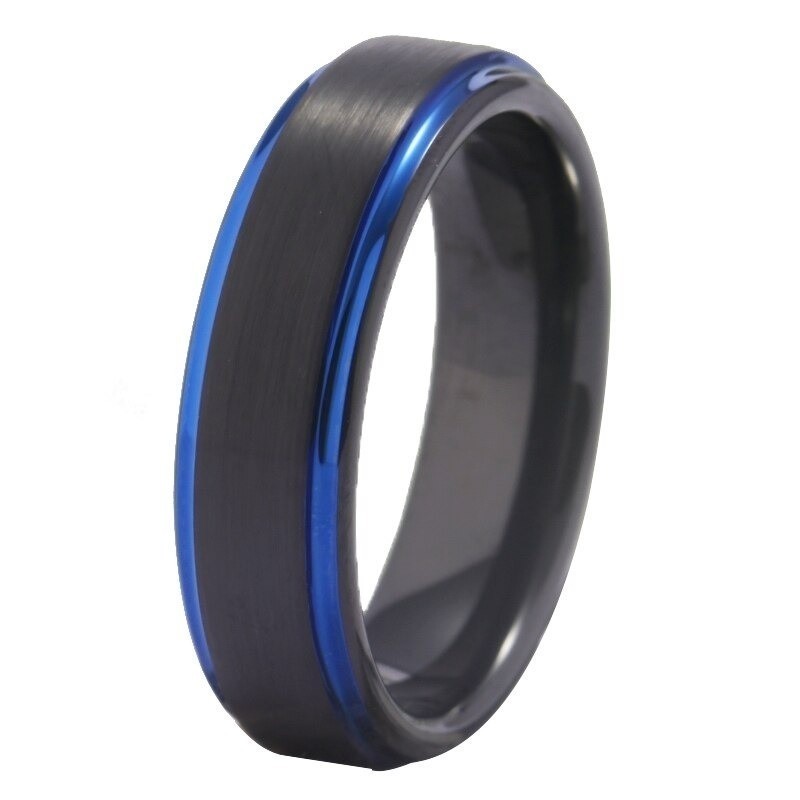 Argollas de matrimonio en tungsteno borde azul