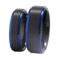 Argollas de matrimonio en tungsteno borde azul
