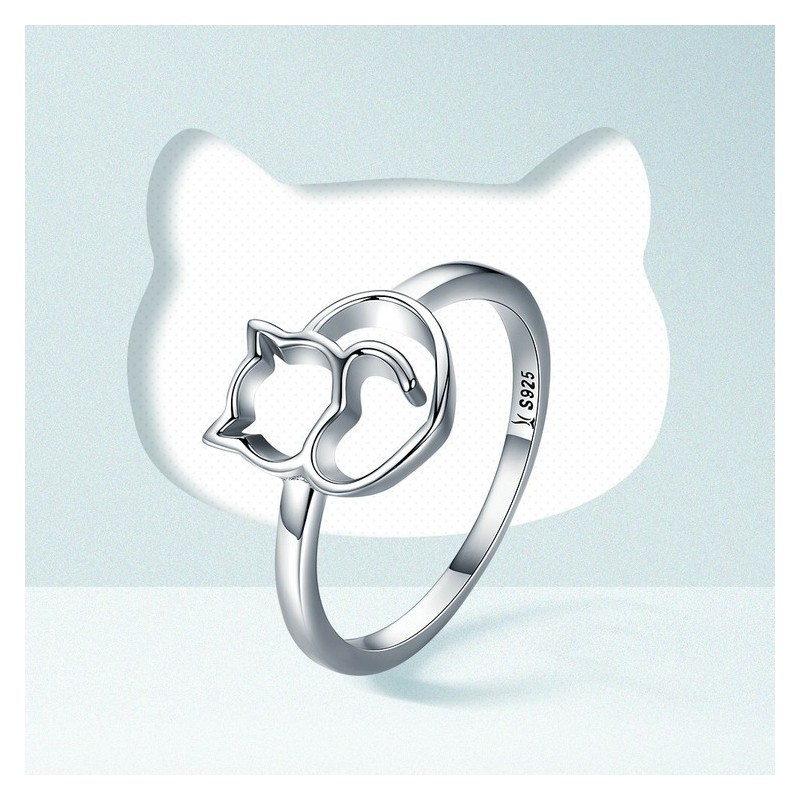 Anillo silueta de gato en plata