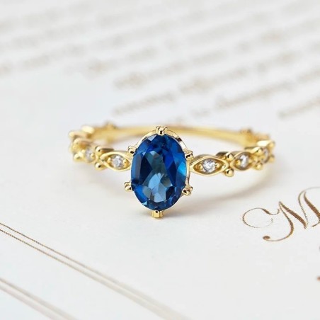 Anillo de compromiso en plata y baño de oro - Anillo en forma de tiara