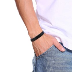 Brazalete de cuero para hombre - Manilla personalizable cuero y acero