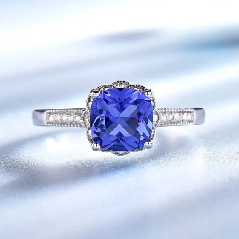Anillo de compromiso en plata piedra nano tanzanita - promesa
