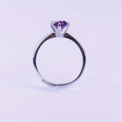 Anillo de compromiso en plata detalle de borde efecto perlado con amatista