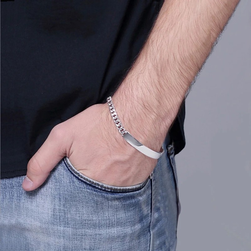 Manillas para parejas de cadena cubana en plata 925 personalizable lazos reales