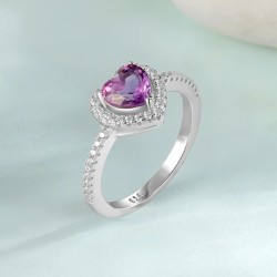Anillo de compromiso en plata con corazón de amatista - Anillo de matrimo