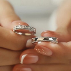 Argollas de matrimonio brillo milgrain en plata