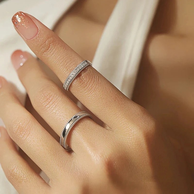 Argollas de matrimonio brillo milgrain en plata