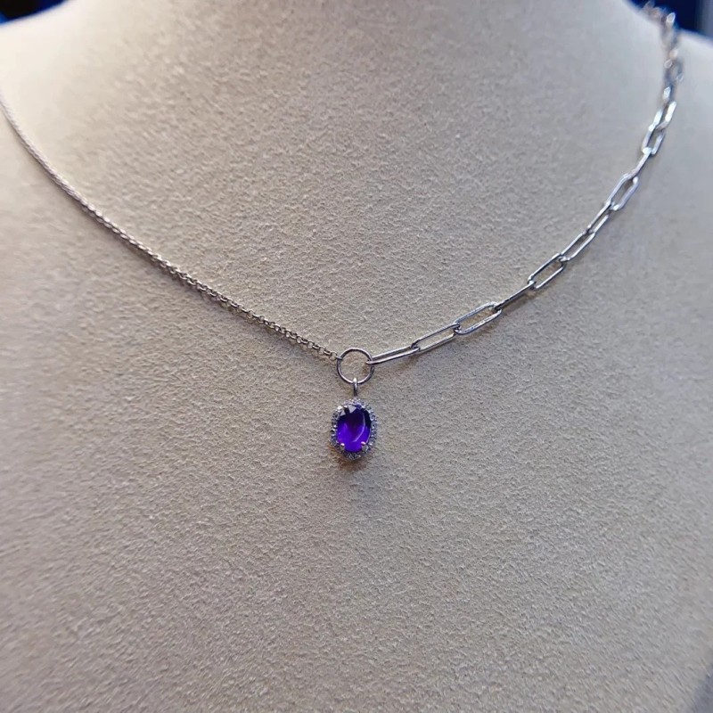 Collar de amatista aurora real en plata