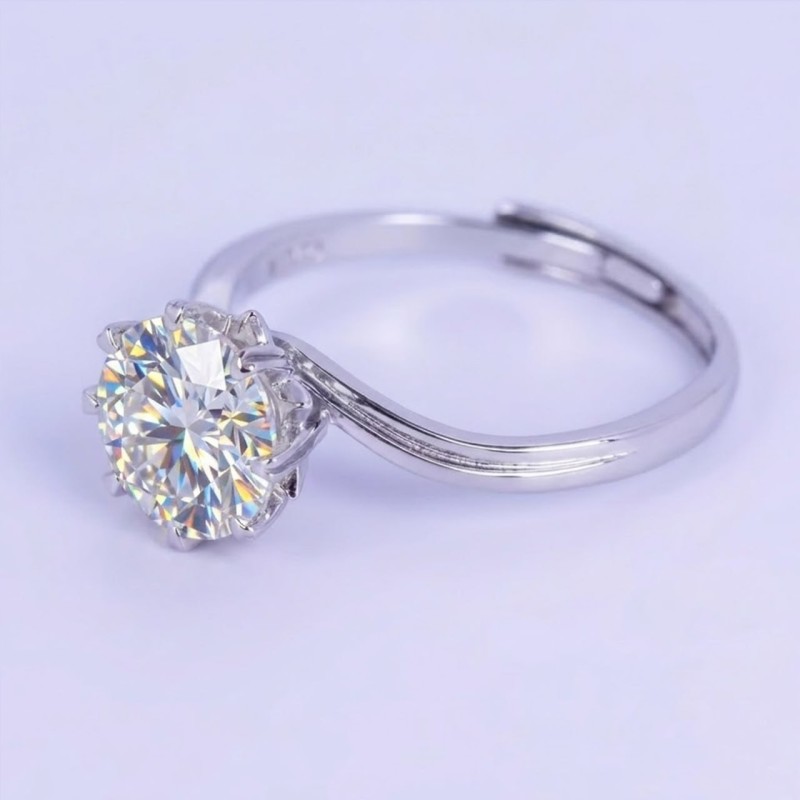 Anillo de compromiso copos de corazon en plata con moissanita